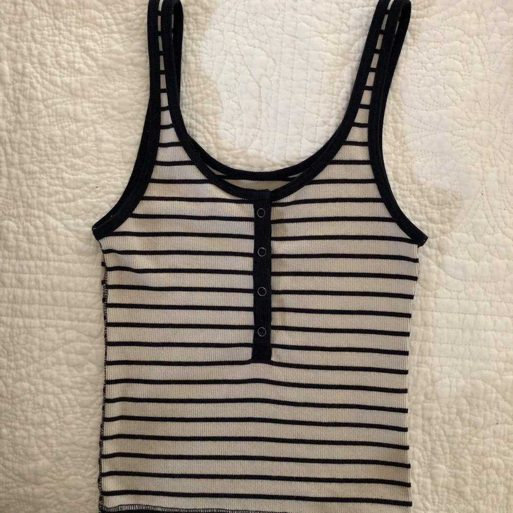 ABERCROMBIE & FITCH Stripe Henley Tank Top, Snaps